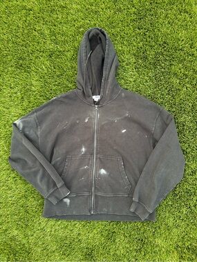 DIY Distressed JoyLab Black Full-Zip Paint Splattered Hoodie XS